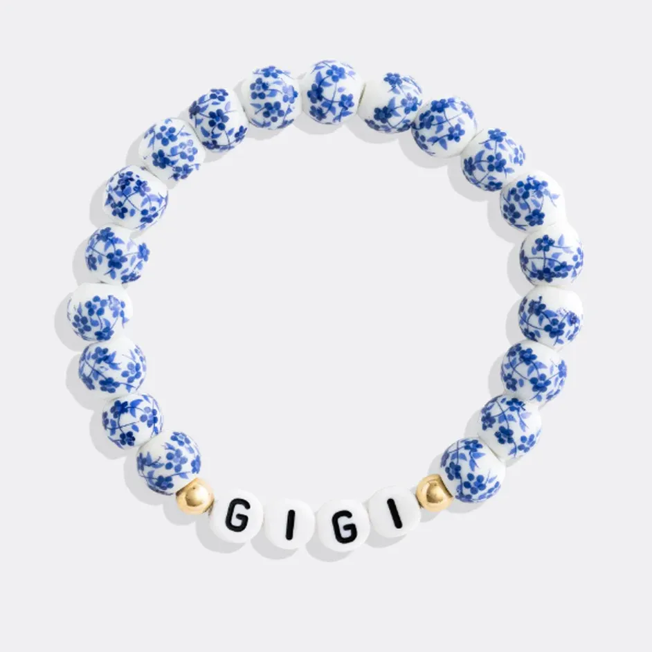 Blue Porcelain Floral Beaded Bracelet for Mom & Grandma