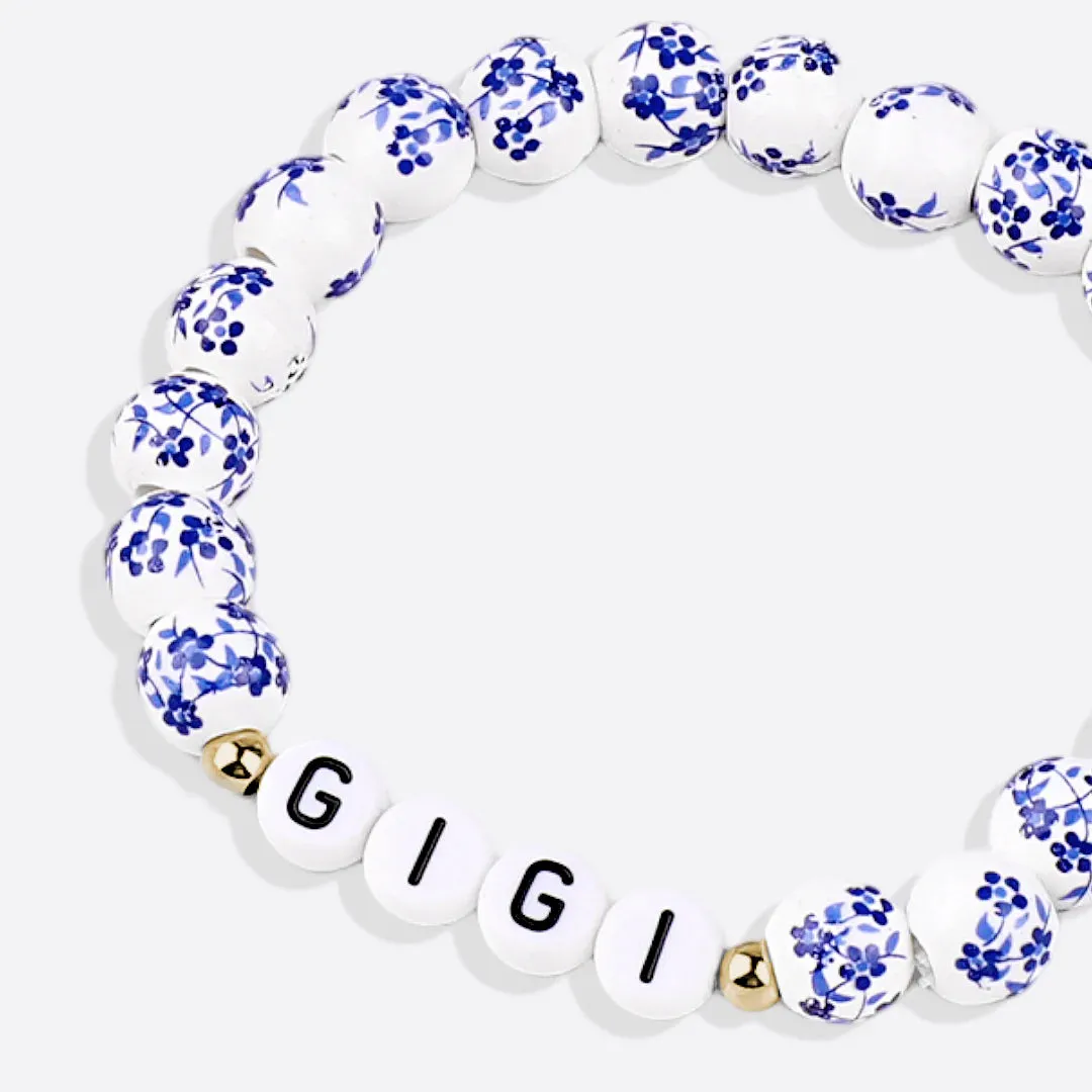 Blue Porcelain Floral Beaded Bracelet for Mom & Grandma