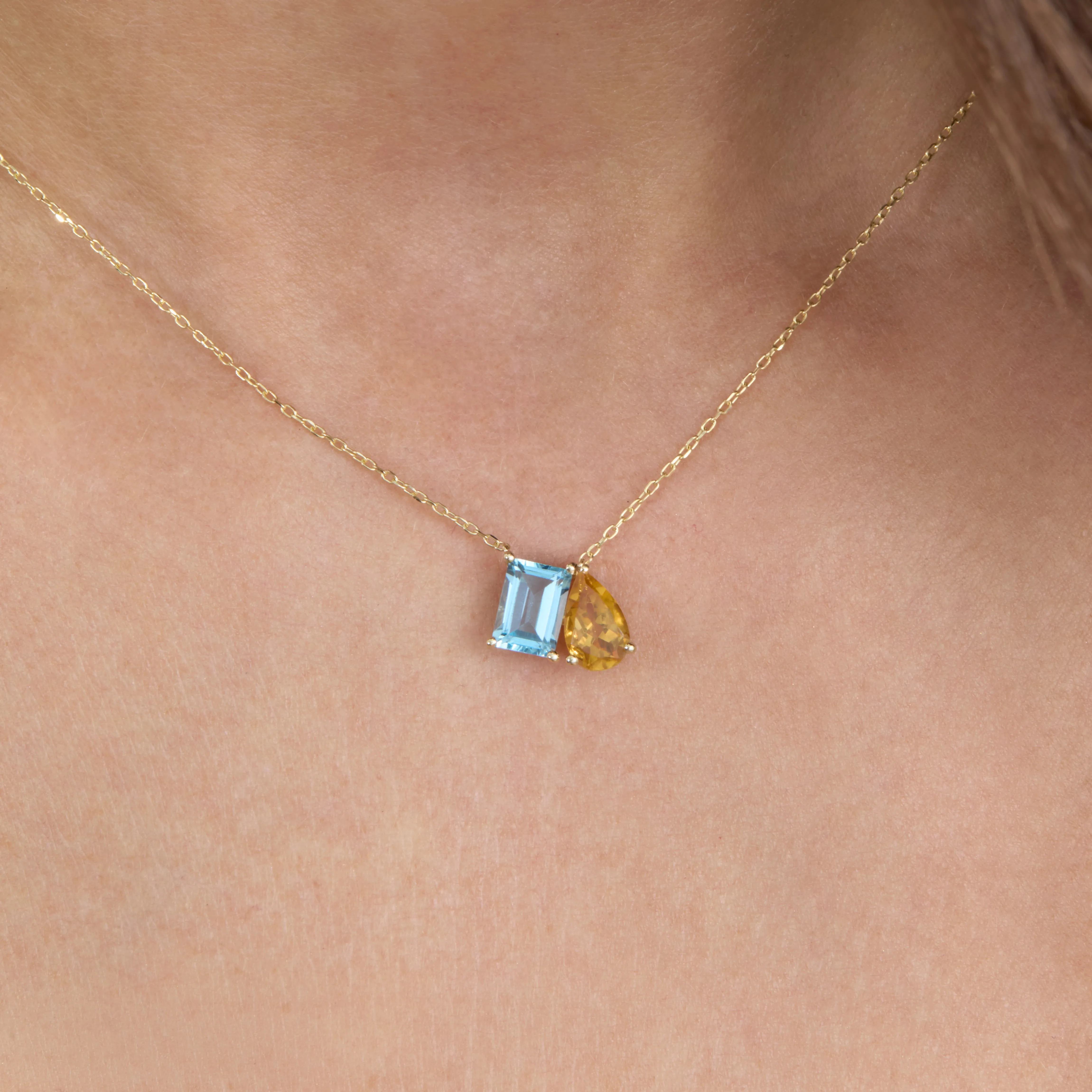 Blue Topaz and Citrine Toi et Moi Necklace, Grace