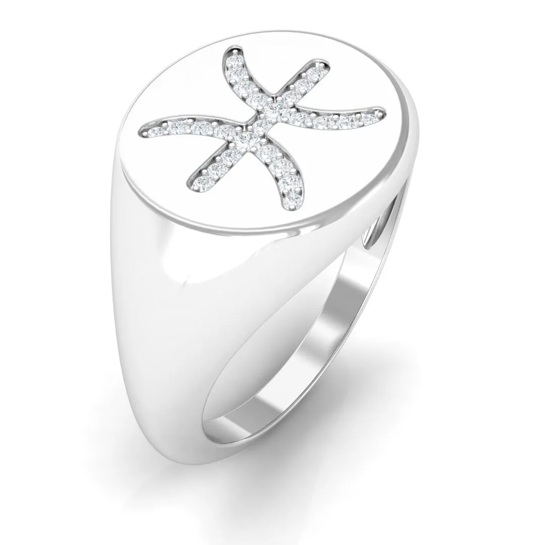 Certified Cubic Zirconia Pisces Zodiac Signet Ring