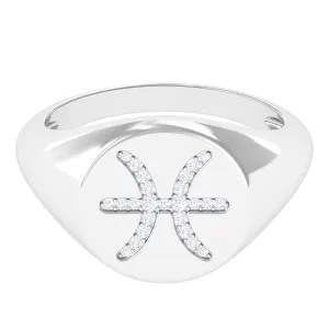 Certified Cubic Zirconia Pisces Zodiac Signet Ring