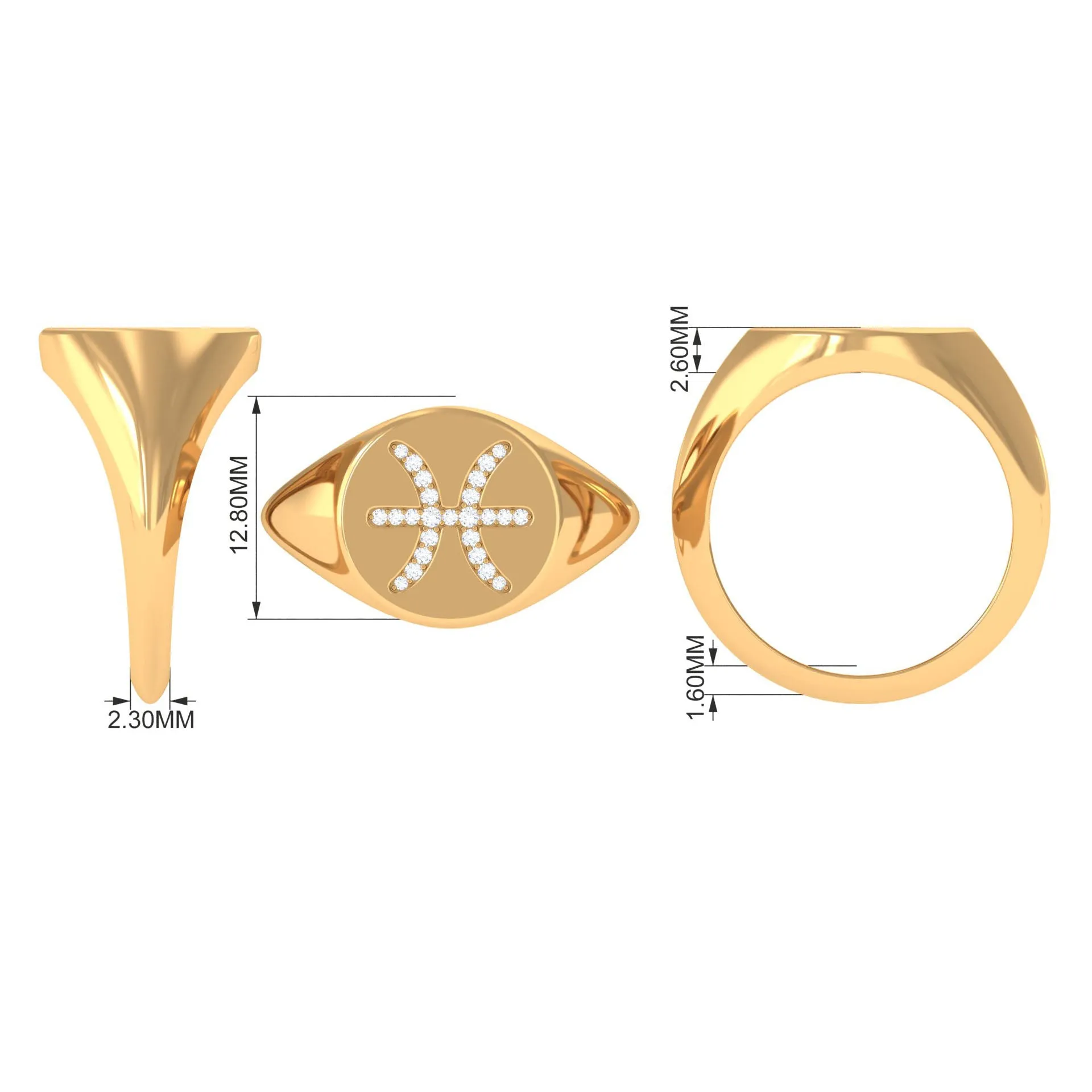 Certified Cubic Zirconia Pisces Zodiac Signet Ring