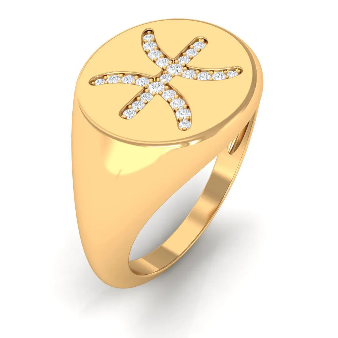 Certified Cubic Zirconia Pisces Zodiac Signet Ring