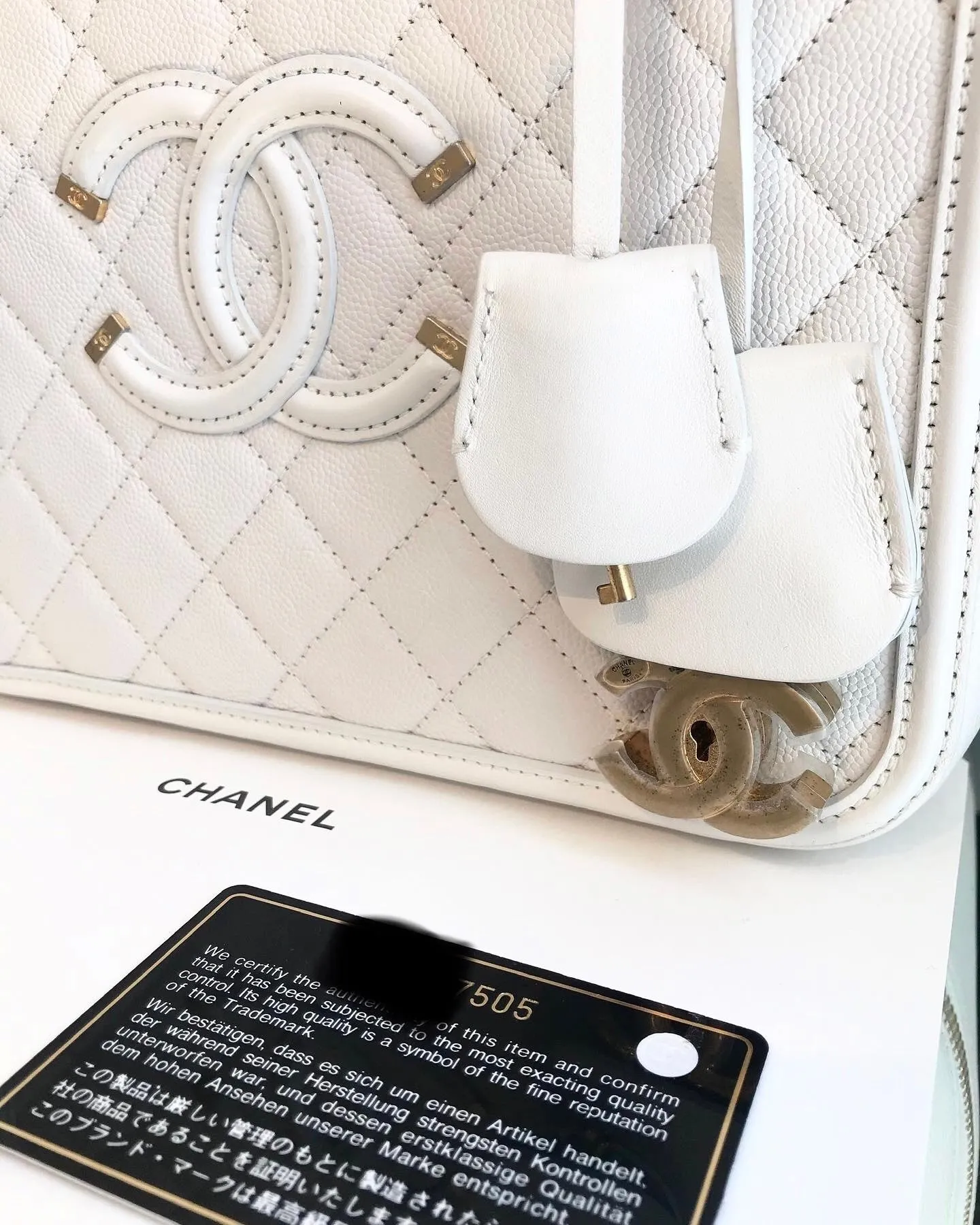 CHANEL Quilted Caviar Leather Filigree Large Vanity Case