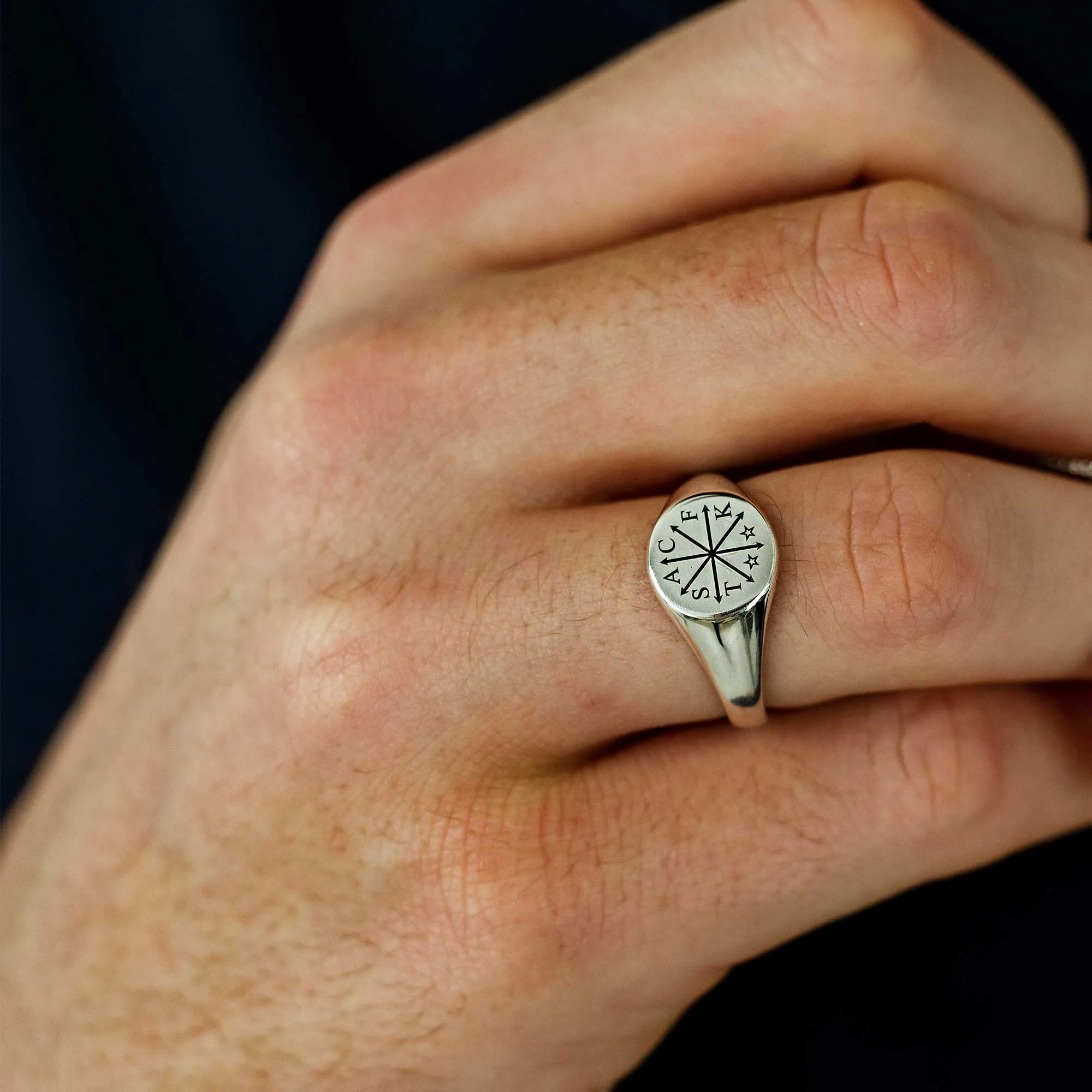 Chaos Family Initials Personalised Silver Signet Ring