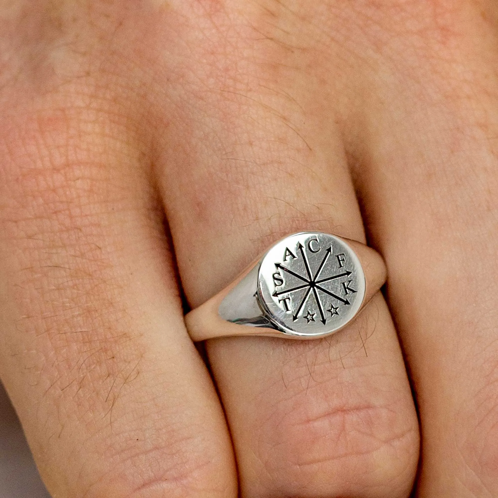 Chaos Family Initials Personalised Silver Signet Ring