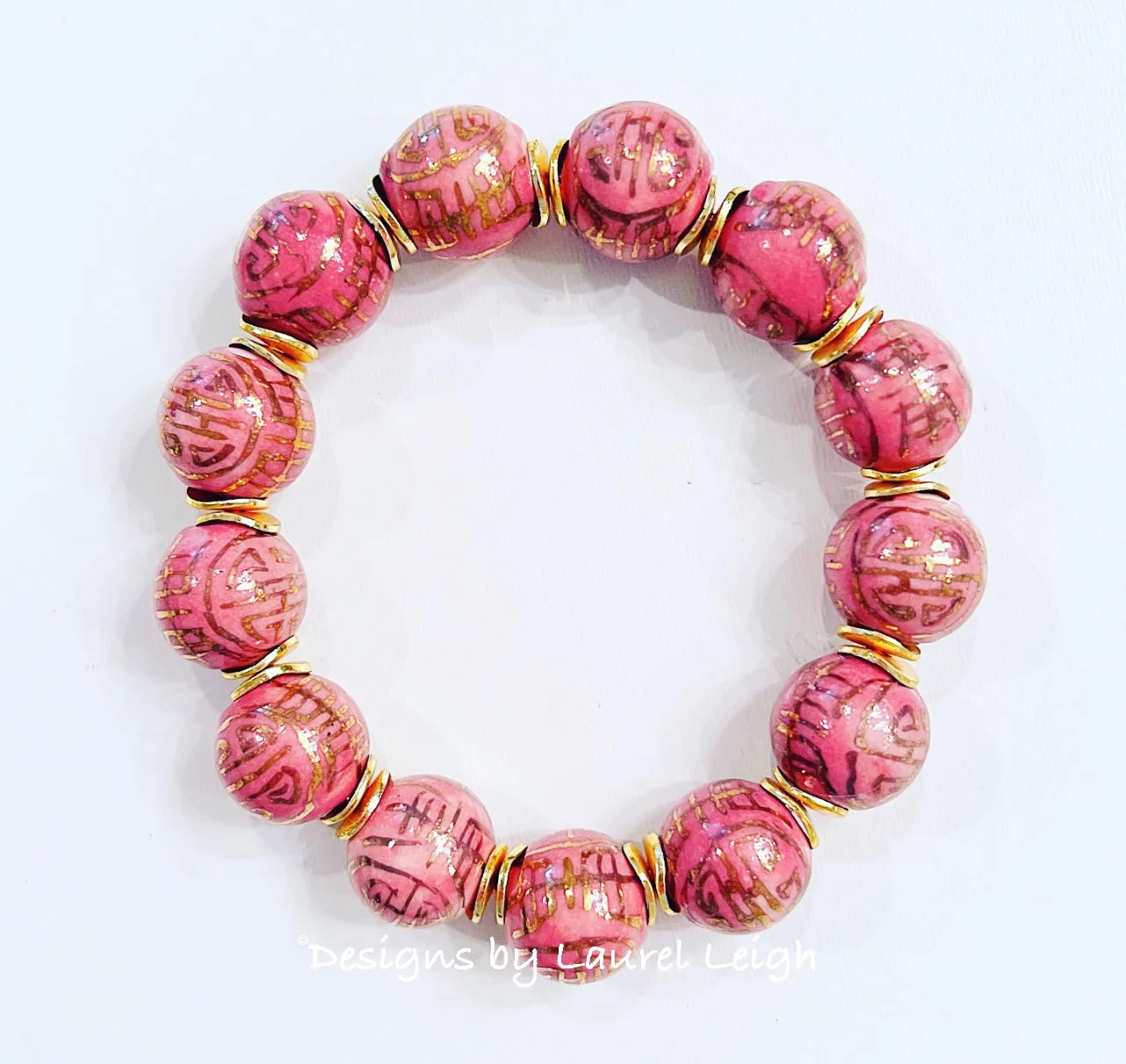 Chinoiserie Pink & Gold Accent Bracelet