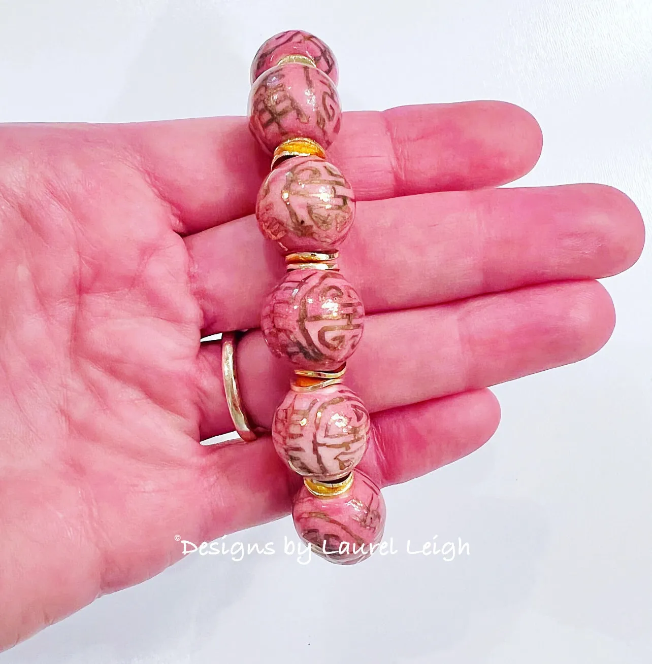 Chinoiserie Pink & Gold Accent Bracelet