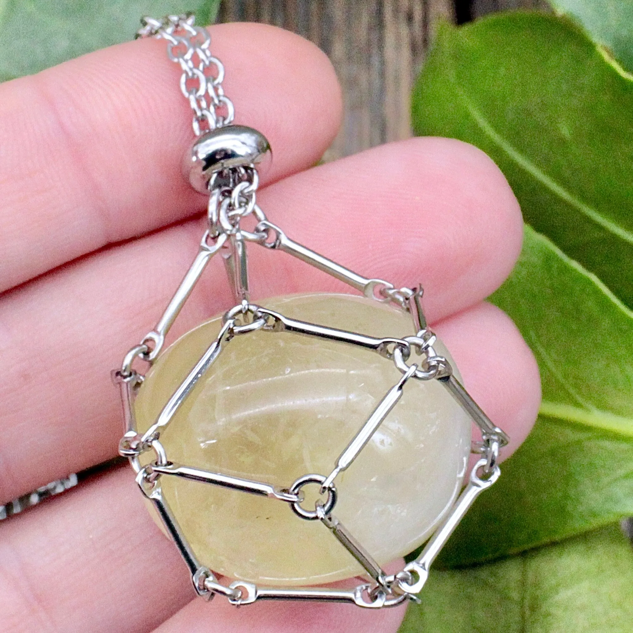 Citrine Metal Crystal Holder Necklace