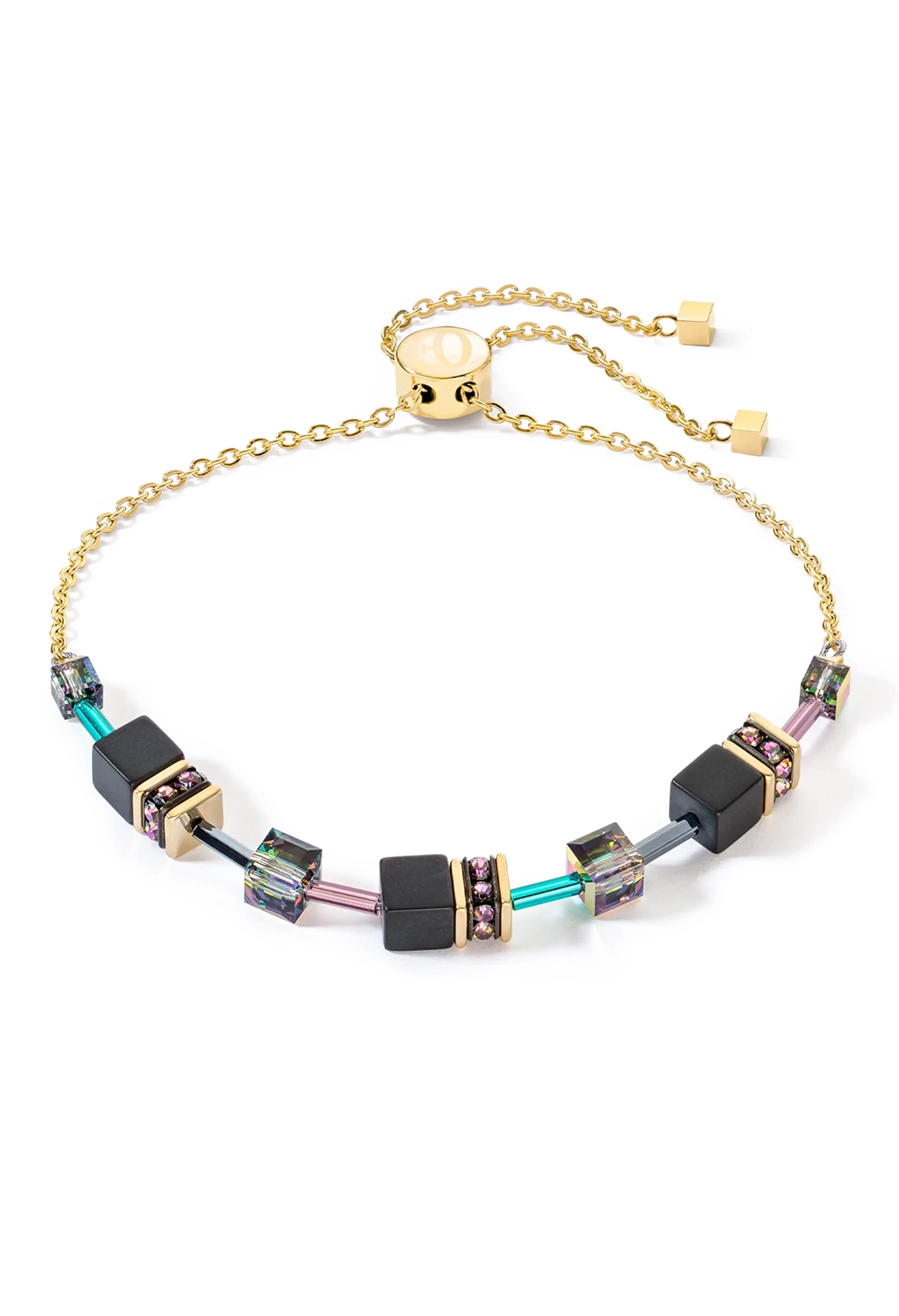 Coeur De Lion GeoCube Iridescent & Onyx Bracelet Gold Plated *