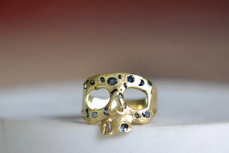 Confetti Mini Skull Ring in Green and Teal