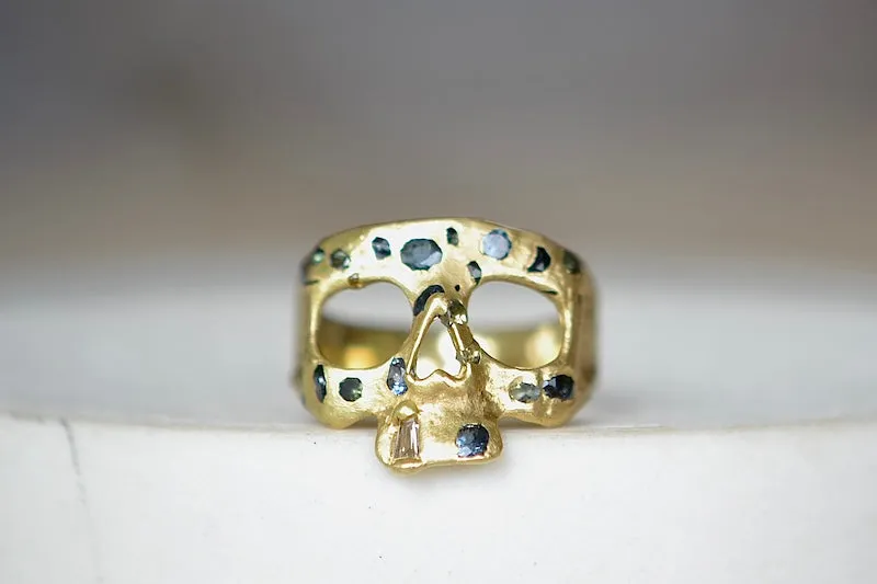 Confetti Mini Skull Ring in Green and Teal