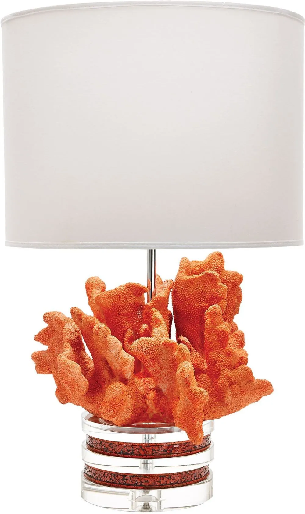 Coral and Crystal Table Lamp In Fire With White Suede Shade