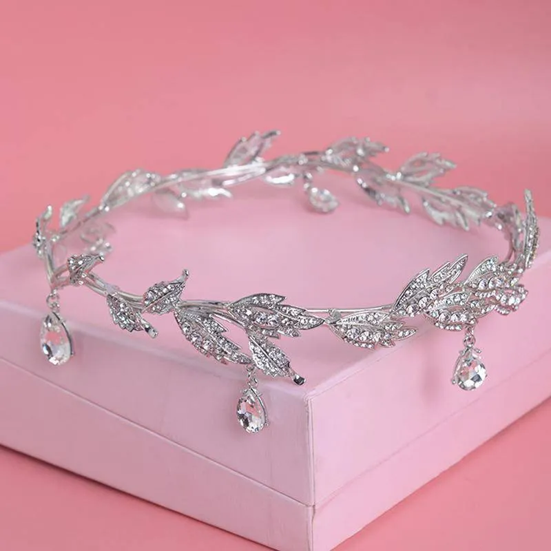 Crystal Crown Tiara, Water drop Leaf Headband, Luxury Hair accessory, Good for Bridals, Prom, Princess, Pageant, Wedding