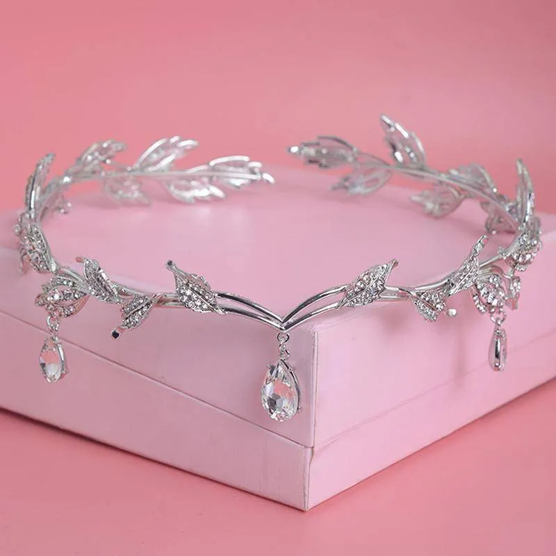 Crystal Crown Tiara, Water drop Leaf Headband, Luxury Hair accessory, Good for Bridals, Prom, Princess, Pageant, Wedding