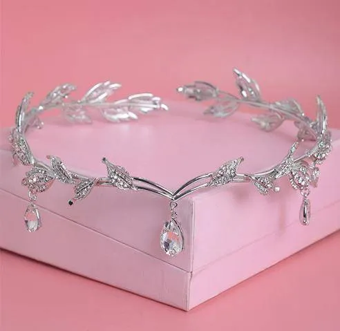 Crystal Crown Tiara, Water drop Leaf Headband, Luxury Hair accessory, Good for Bridals, Prom, Princess, Pageant, Wedding