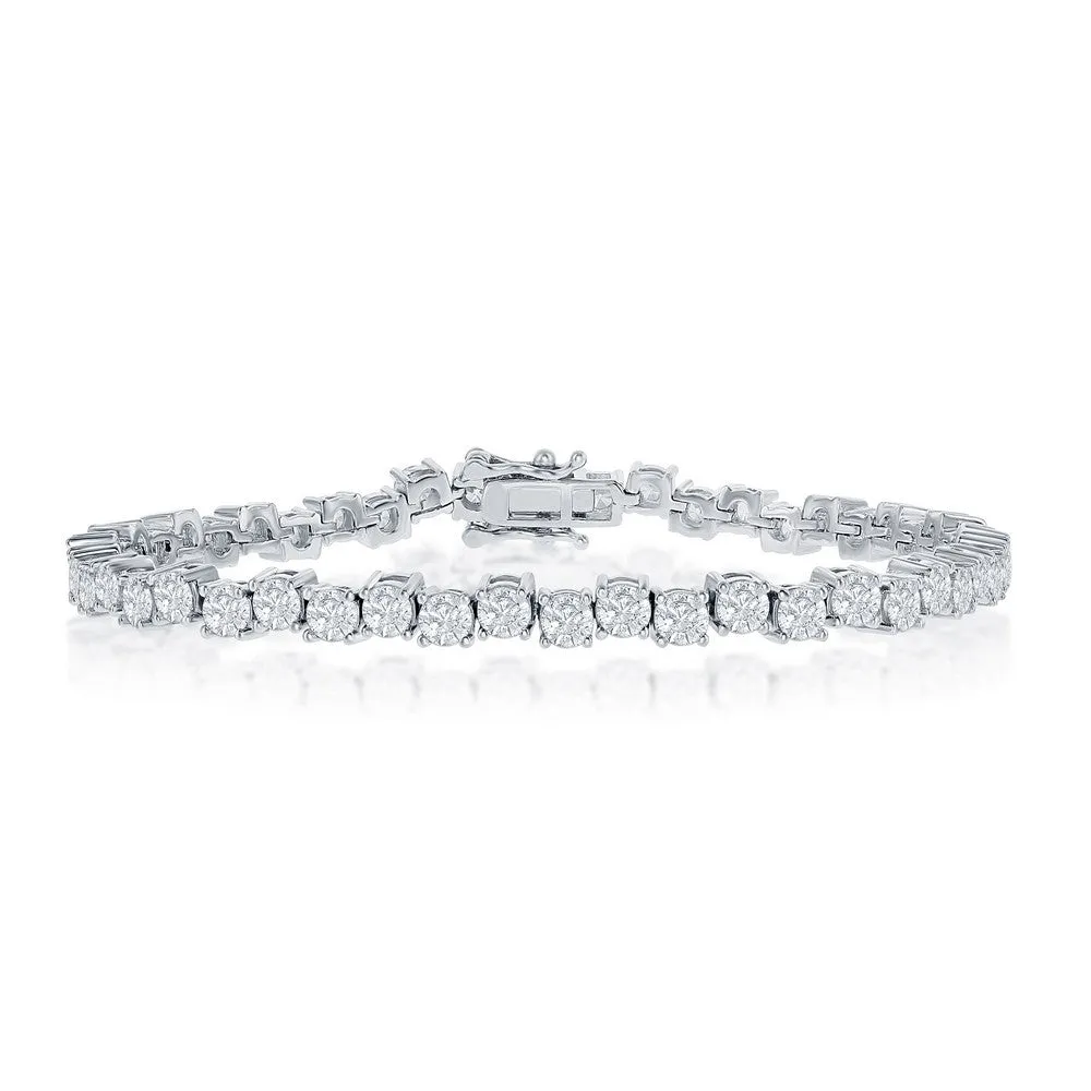 Cubic Zirconia Tapered Design Tennis Bracelet - Sterling Silver