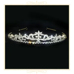 Dainty Swirl Pearl Rhinestone Tiara (11109)