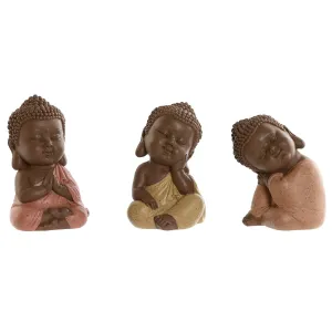 Decorative Figure Home ESPRIT Orange Coral Lime Resin Buddha Oriental 8 x 8 x 12,5 cm (3 Units)