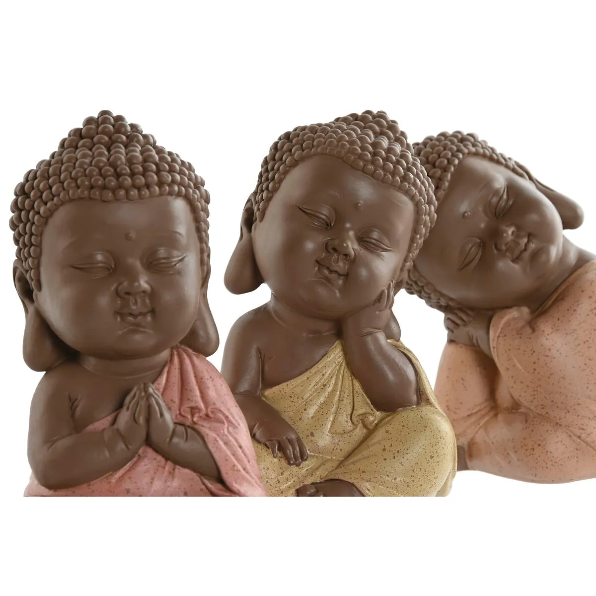 Decorative Figure Home ESPRIT Orange Coral Lime Resin Buddha Oriental 8 x 8 x 12,5 cm (3 Units)