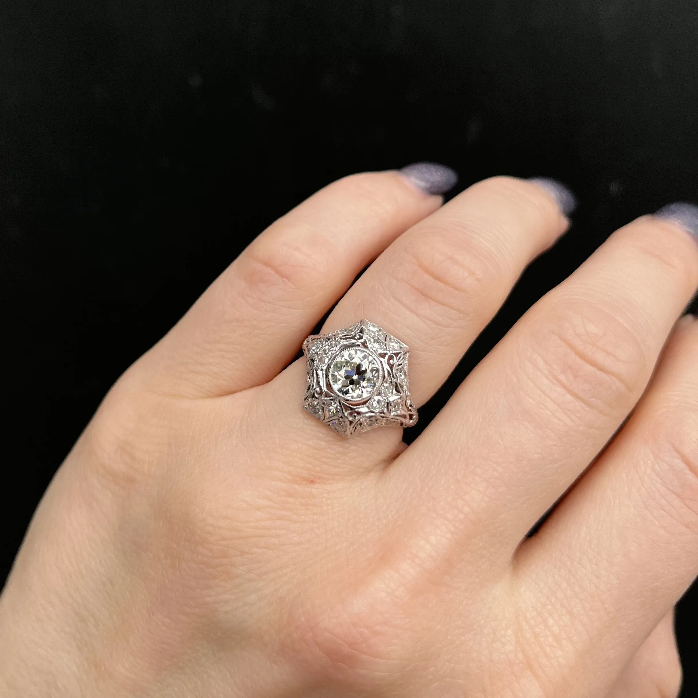 Edwardian Platinum 1.07 Carat Old European Cut Diamond Ring