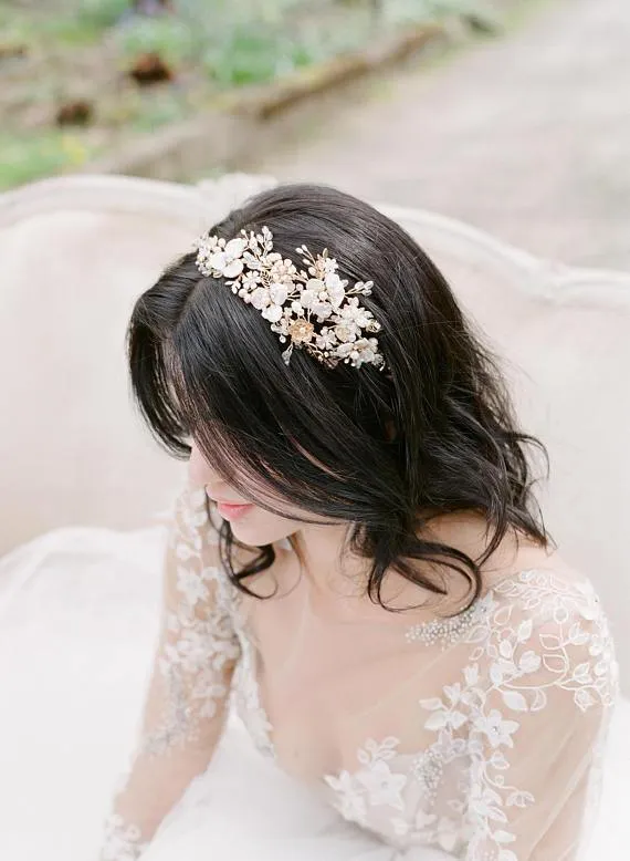 EMMA ANNE 2 Gold Bridal Headpiece Wedding Tiara