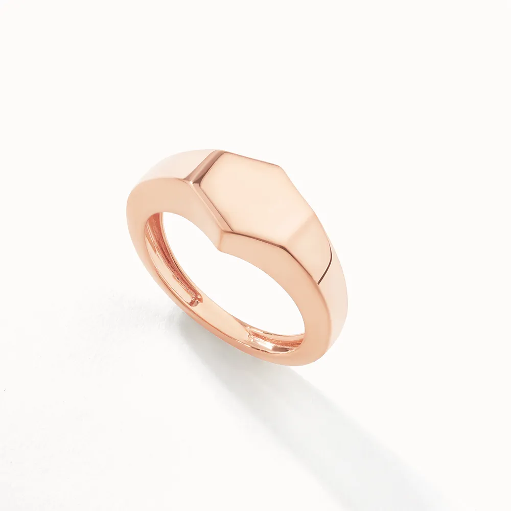 Engravable Hexagon Signet Pinky Ring in Rose Gold