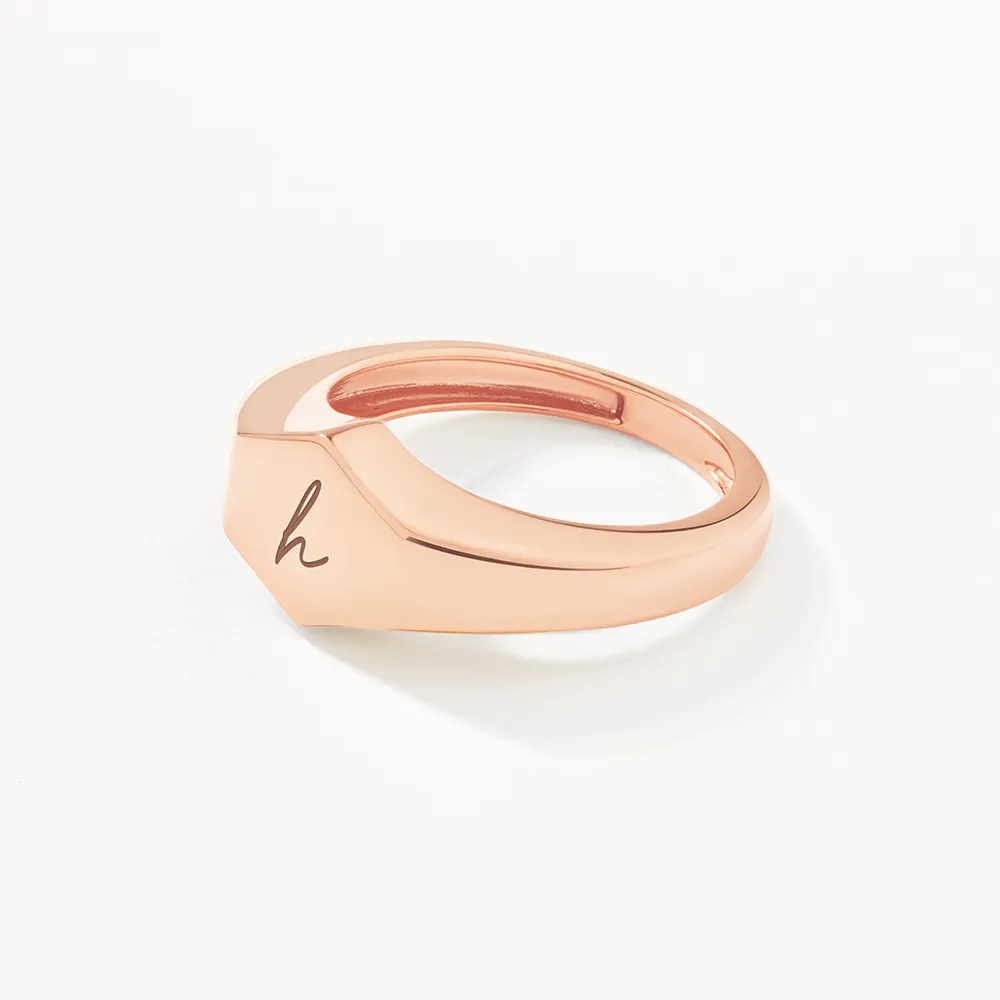 Engravable Hexagon Signet Pinky Ring in Rose Gold