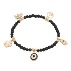 Evil Eye Clover Charm Beaded Bracelet