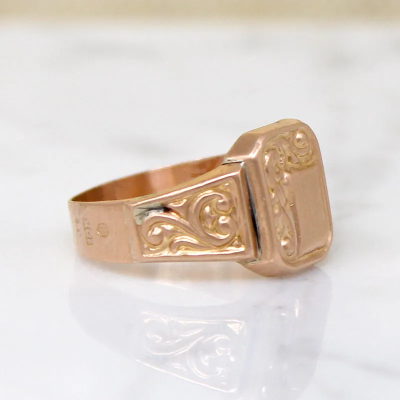 Fanciful Acanthus Leaf 10k & 18k Rose Gold Signet Ring