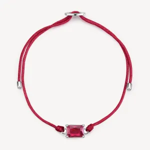 Fancy Red Stone Cord Bracelet in Sterling Silver