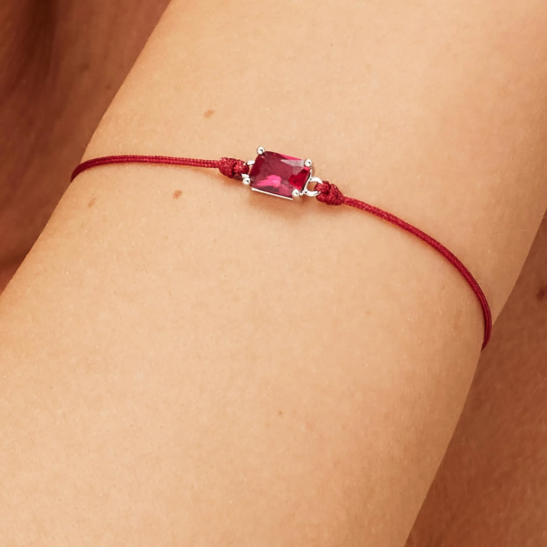 Fancy Red Stone Cord Bracelet in Sterling Silver