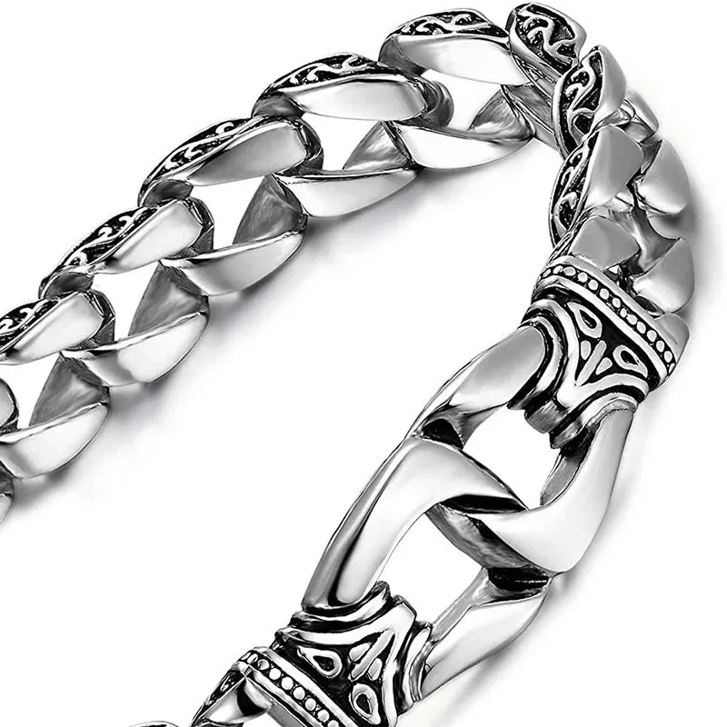 Fashion Men Stainless Steel Bracelet Totem Pattern Keel Chain Bracelet Hip Hop Bracelets for Men Jewelry Party Anniversary Gift