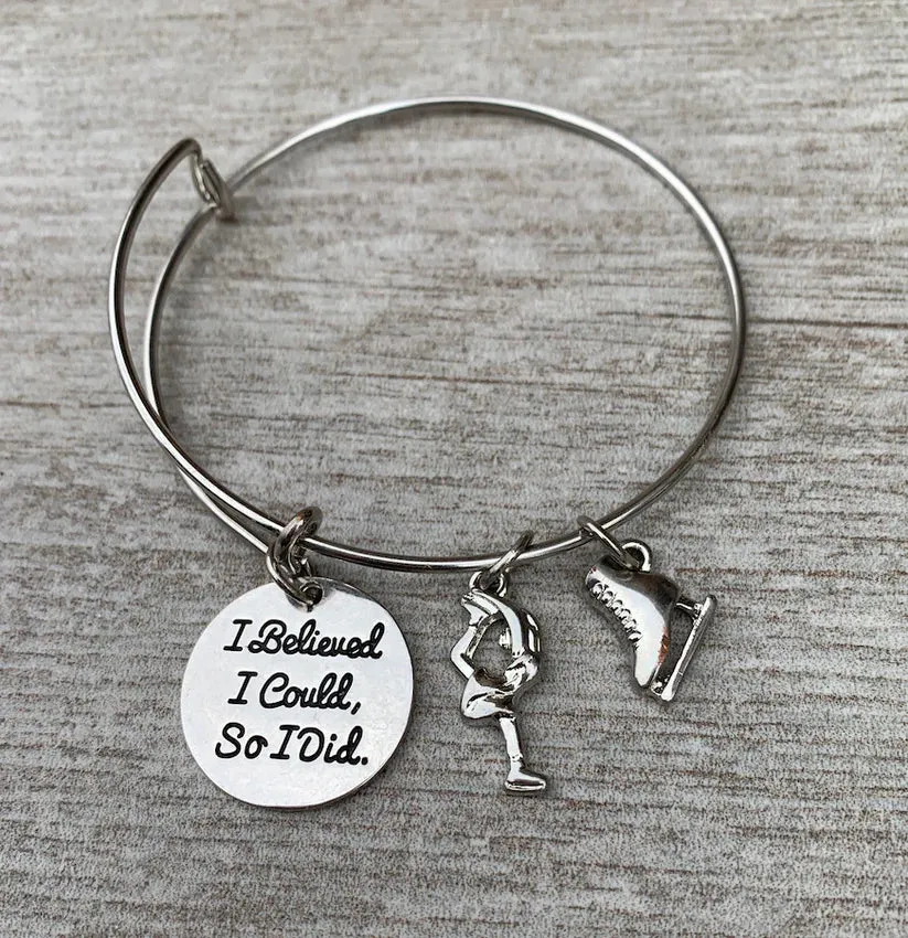 Figure Skating Bracelet with Inspirational Charm