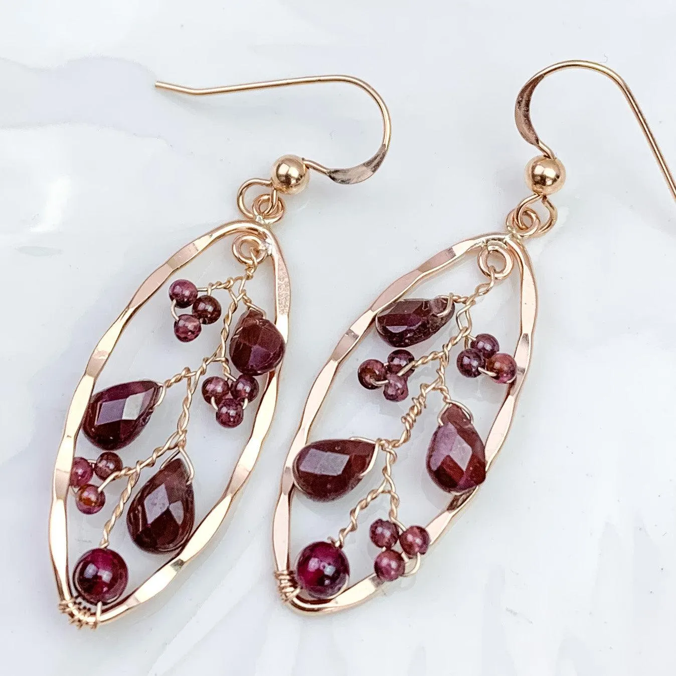 Garnet Radiance Filigree Hoops