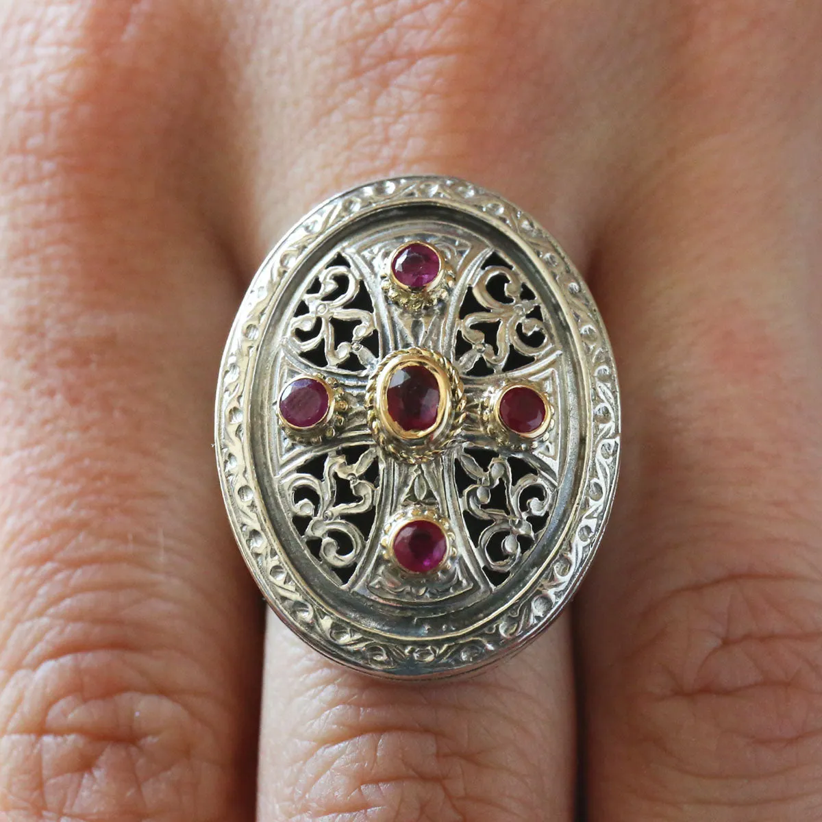 Gerochristo 5 Stone Ruby Cross Ring