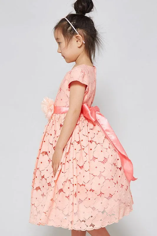 Girls Coral Floral lace Dress