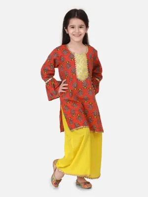 Girl's Cotton Coral Kurti Sets - Bownbee