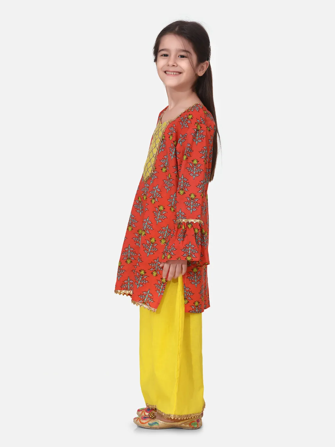 Girl's Cotton Coral Kurti Sets - Bownbee