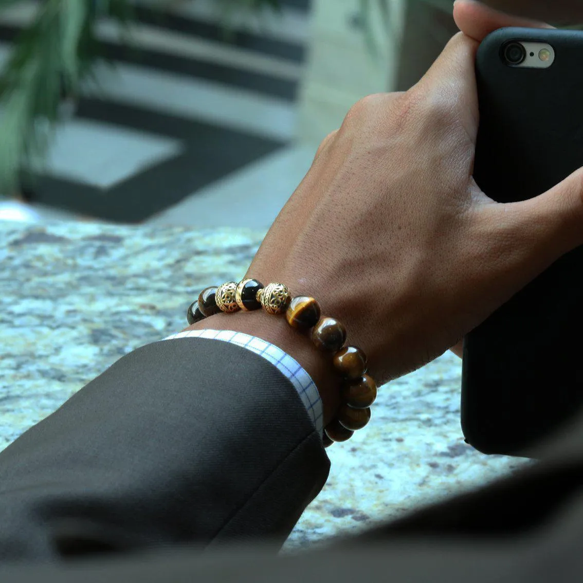 Gold Black Enamel Tiger Eye Bracelet