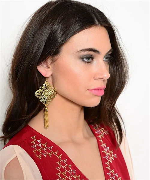 Gold Filigree Chain Drop Earrings