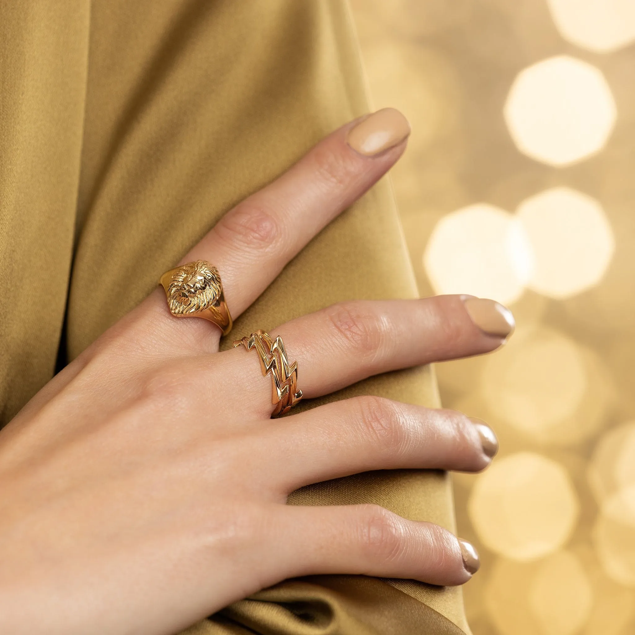 Gold Plated Lion Head Signet Ring