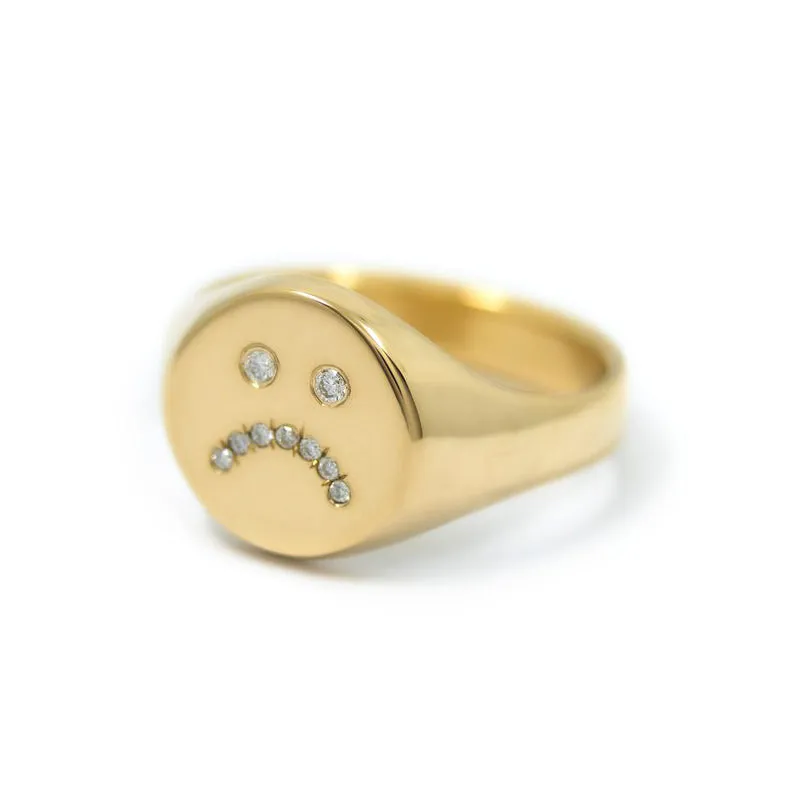 Gold Sad Face Signet Ring