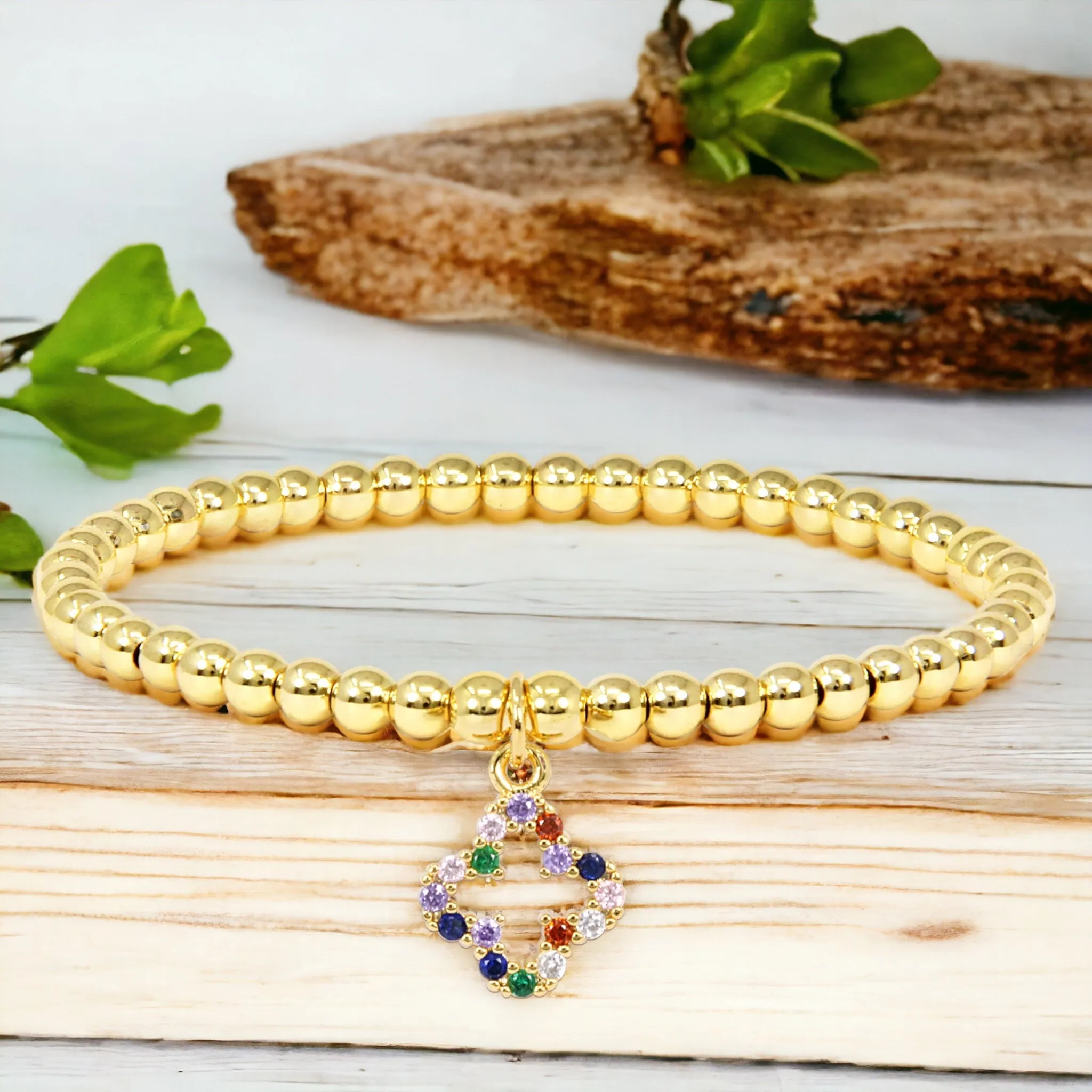 Gold Stainless Steel Open Clover Bracelet