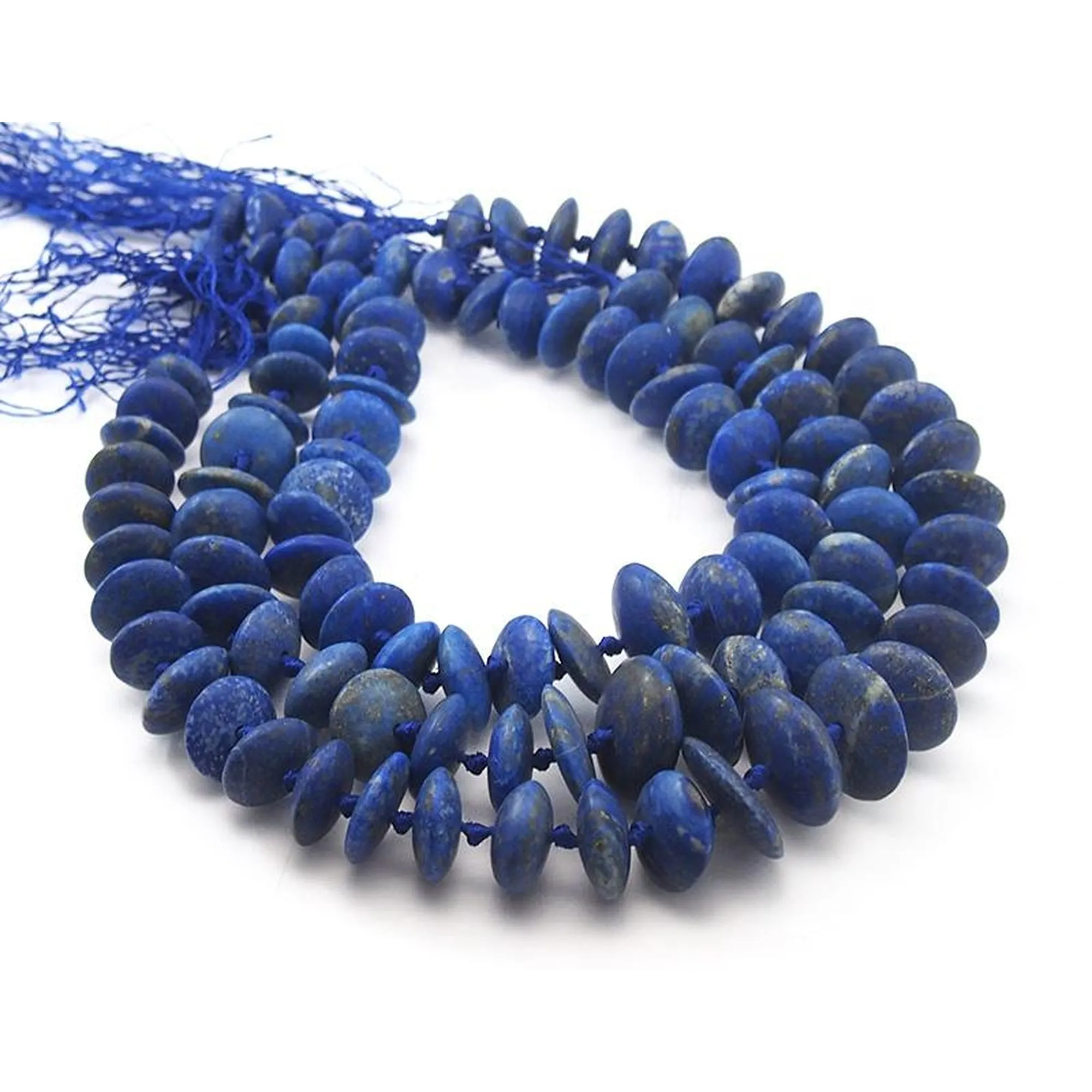 Graduated Lapis Lazuli Matte Knotted Disc Strand