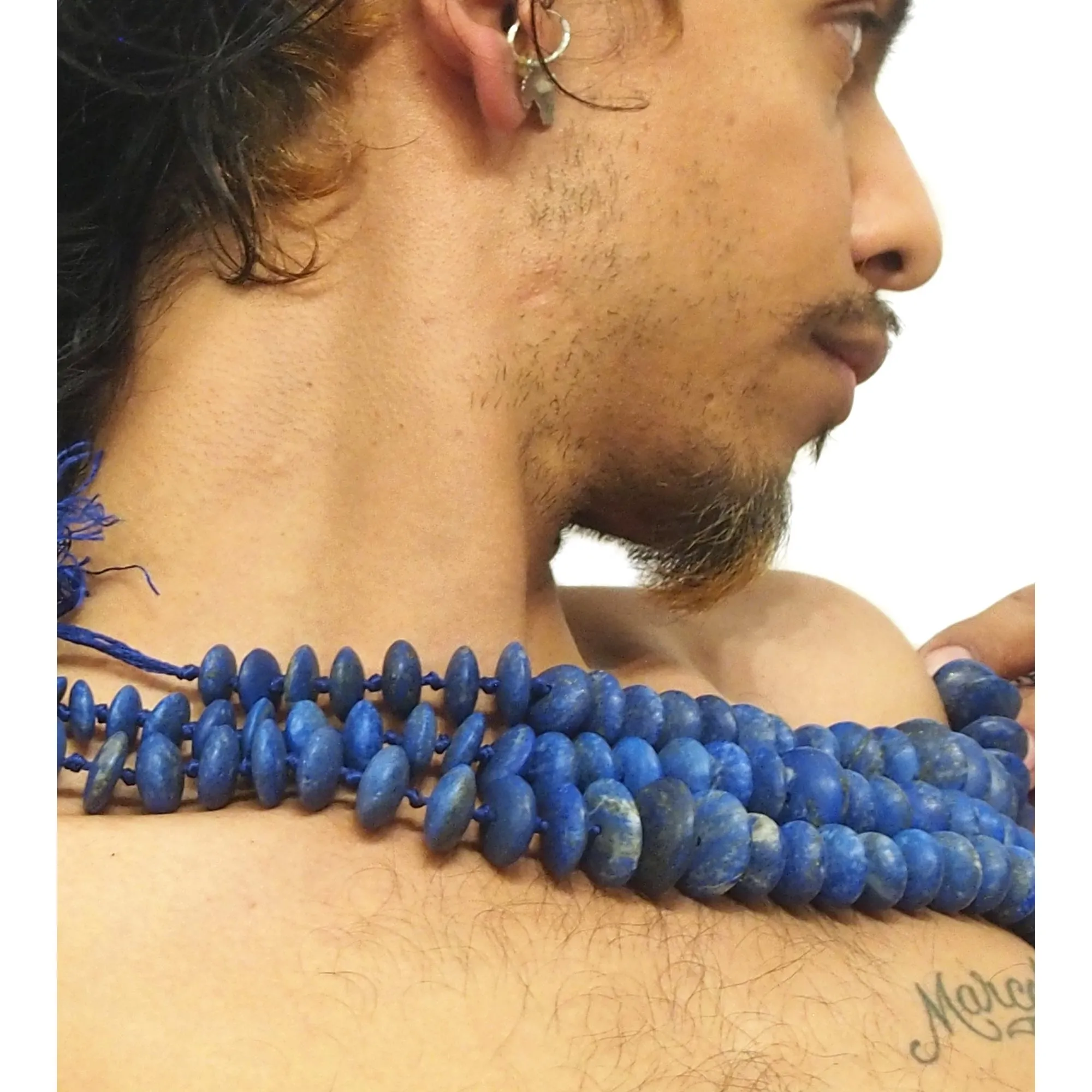 Graduated Lapis Lazuli Matte Knotted Disc Strand