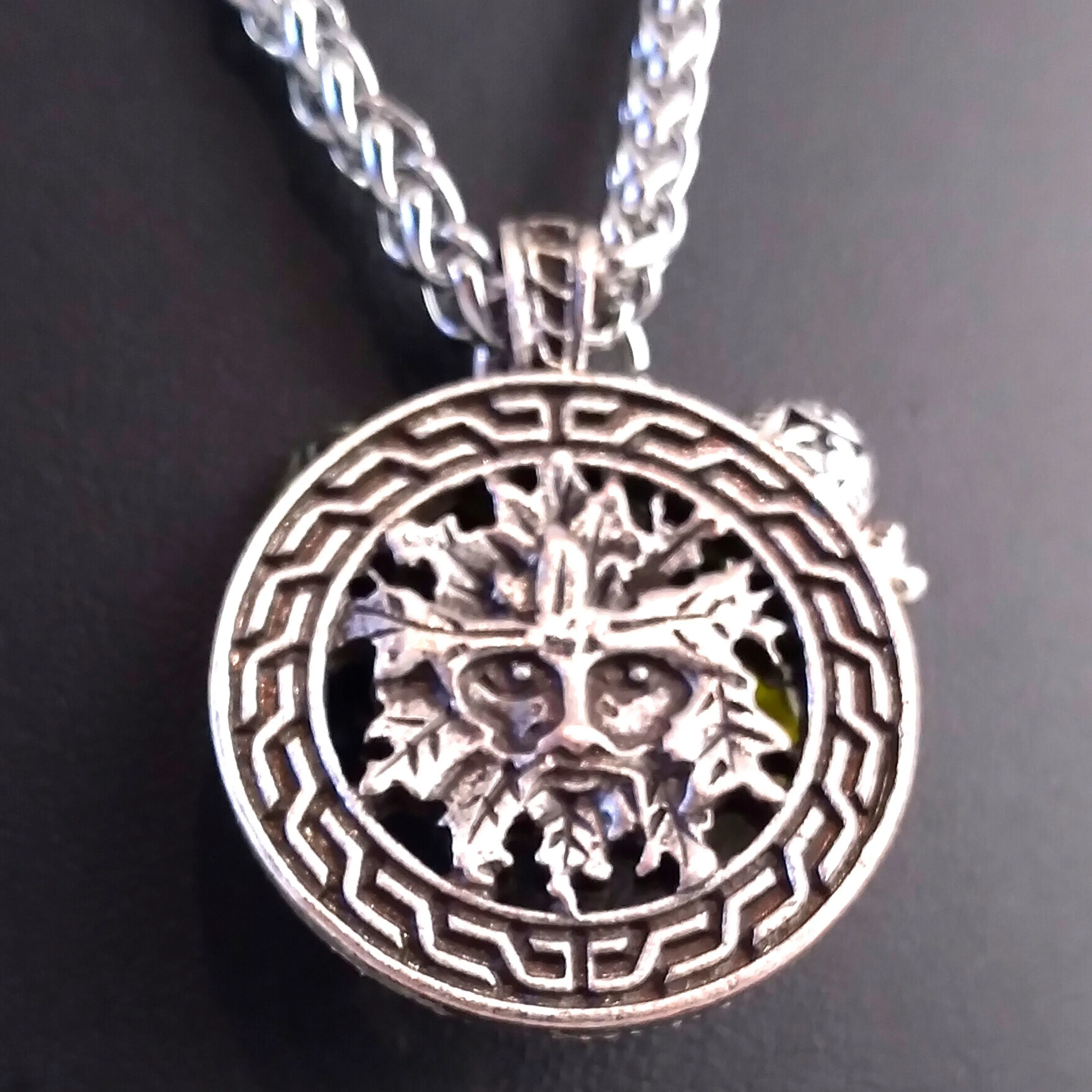 Green Man Necklace Silver Celtic Leaf