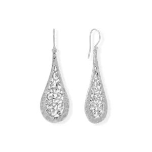 Hammered Filigree Pear Drop French Wire Earrings