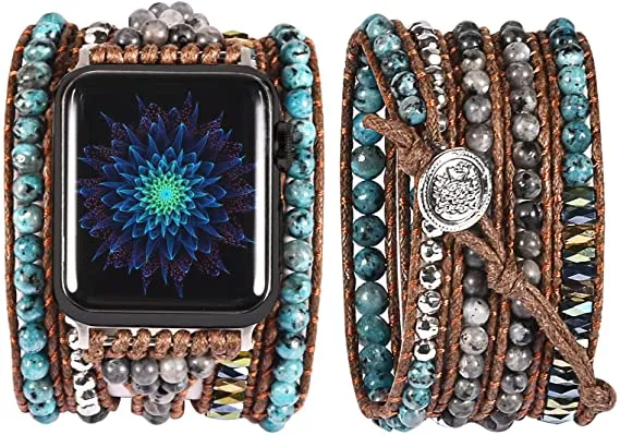 Handmade Beaded Boho Wrap-around Band for Apple Watch