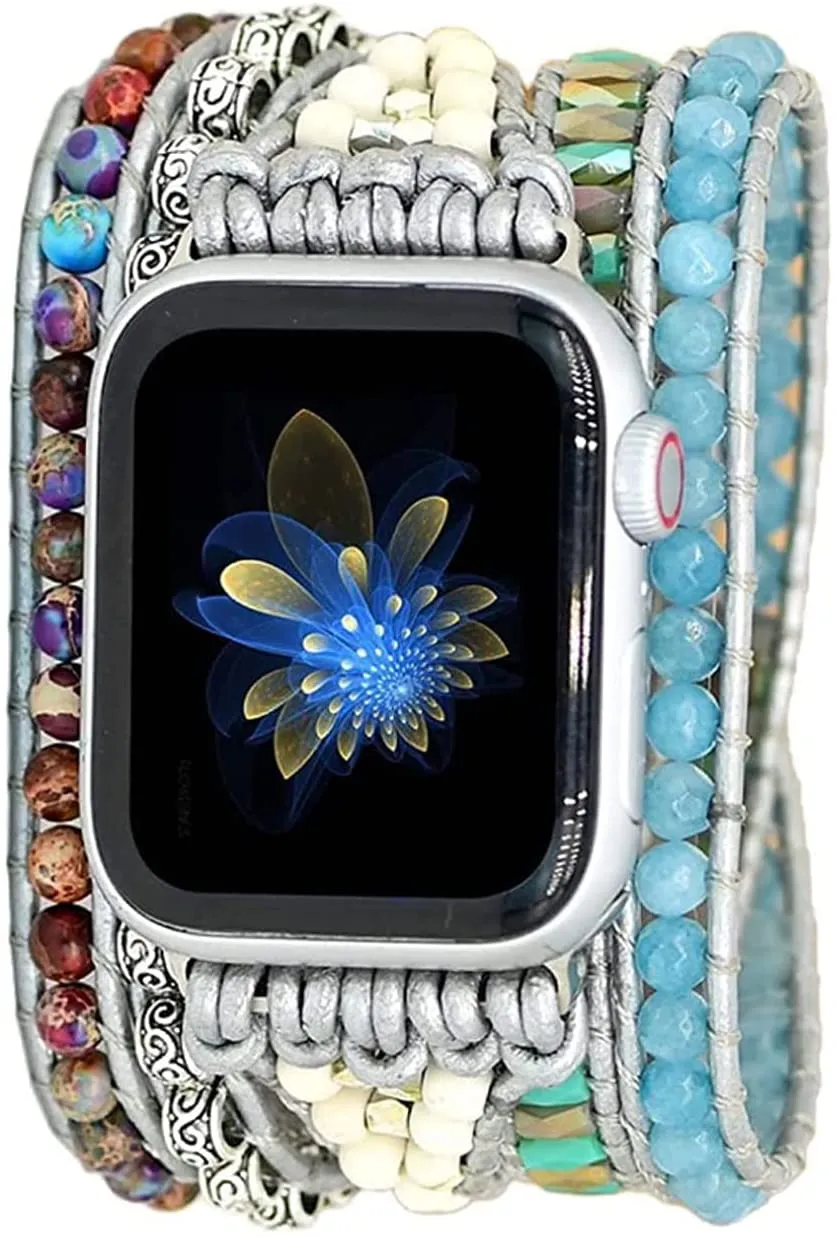 Handmade Beaded Boho Wrap-around Band for Apple Watch